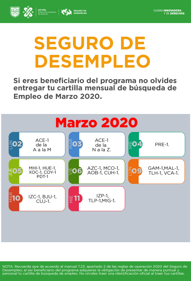 Calendario entrega de cartilla de búsqueda de empleo